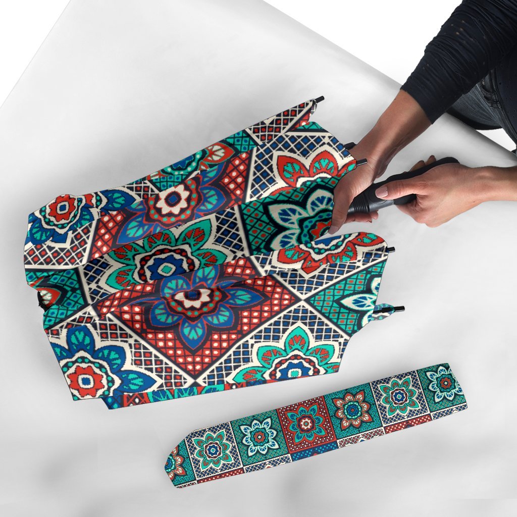 Colorful Mosaic Print Pattern Automatic Foldable Umbrella-grizzshop