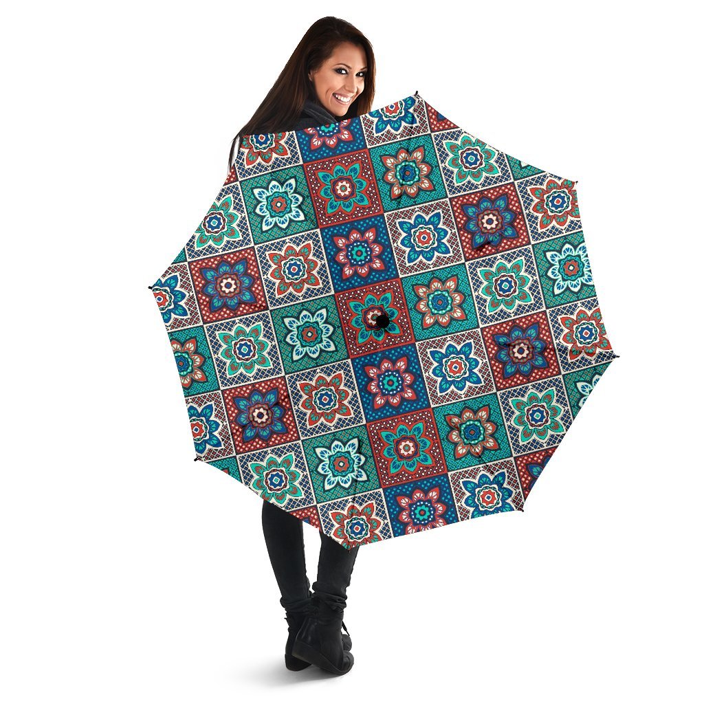 Colorful Mosaic Print Pattern Automatic Foldable Umbrella-grizzshop