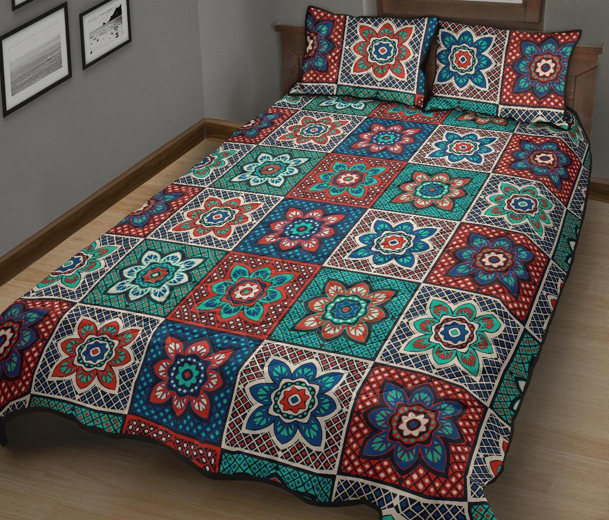 Colorful Mosaic Print Pattern Bed Set Quilt-grizzshop