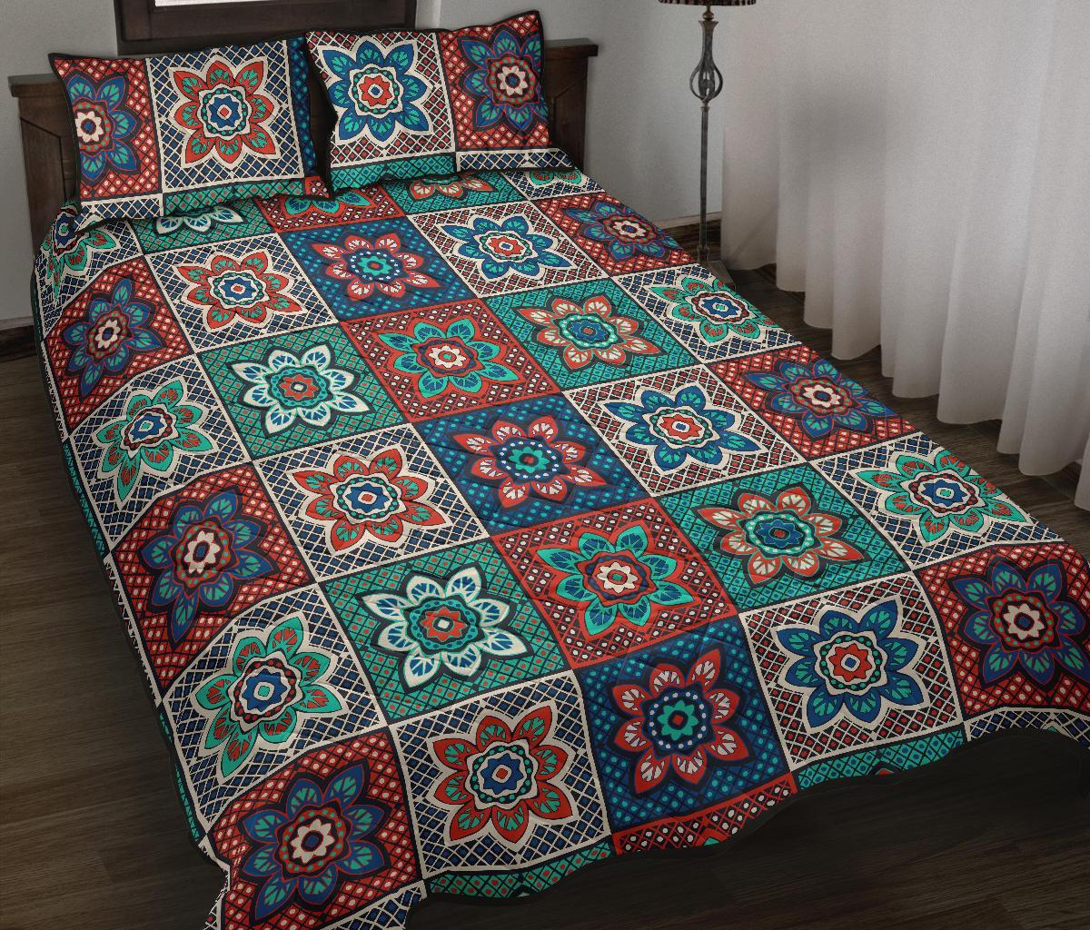 Colorful Mosaic Print Pattern Bed Set Quilt-grizzshop