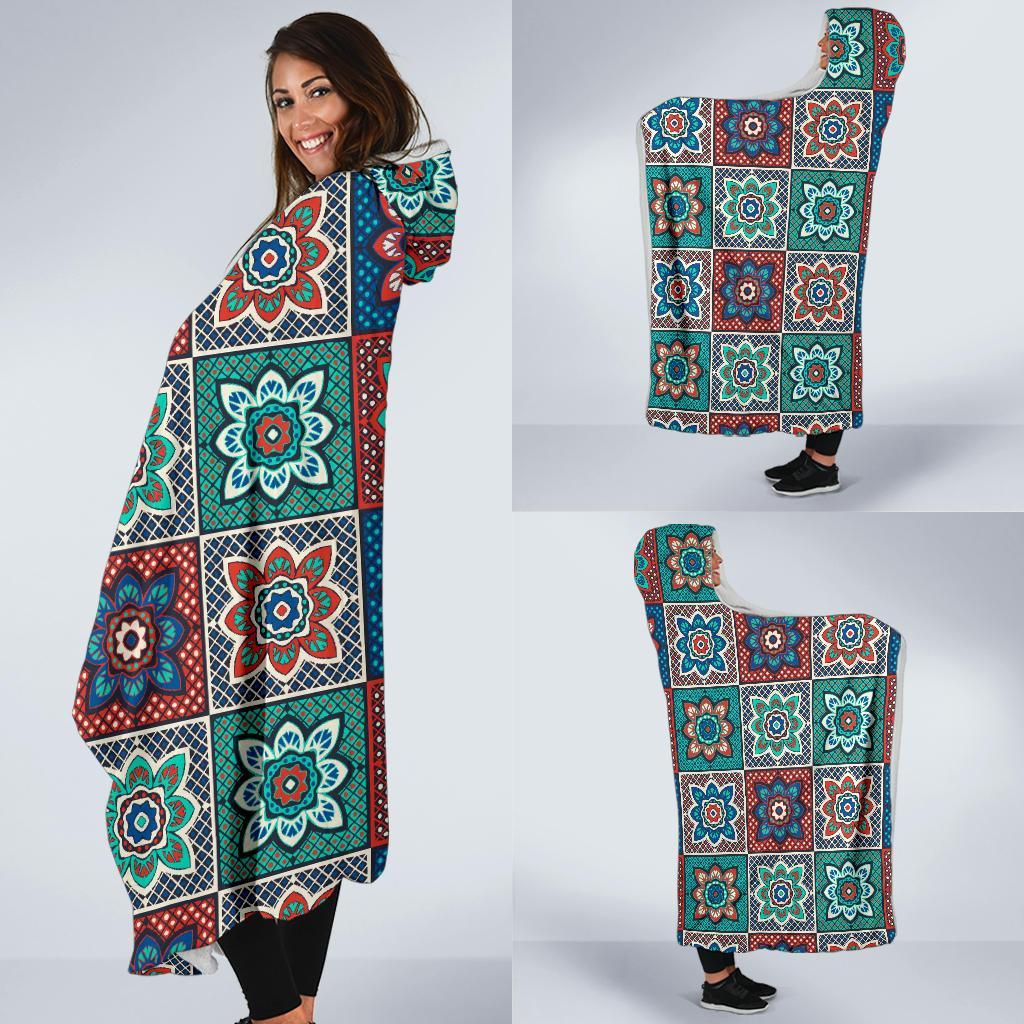 Colorful Mosaic Print Pattern Hooded Blanket-grizzshop