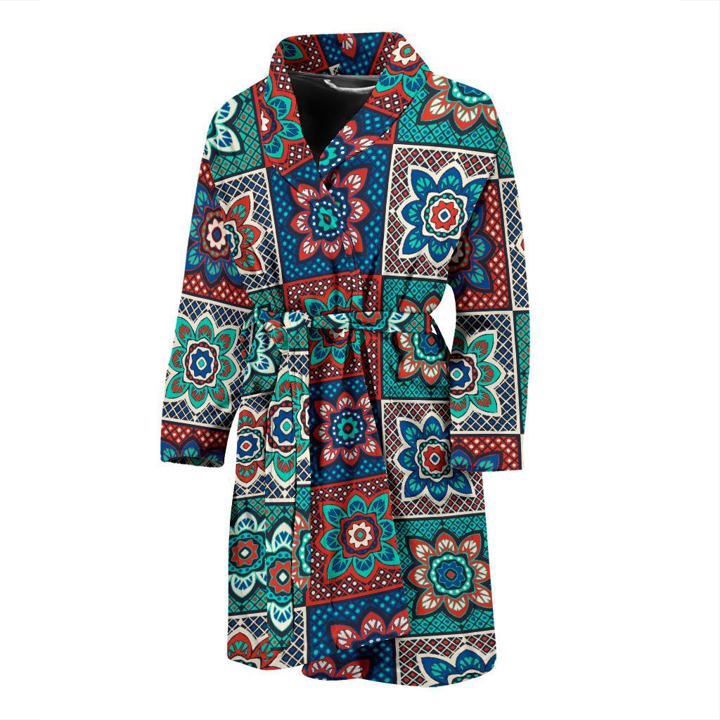Colorful Mosaic Print Pattern Men Long Robe-grizzshop