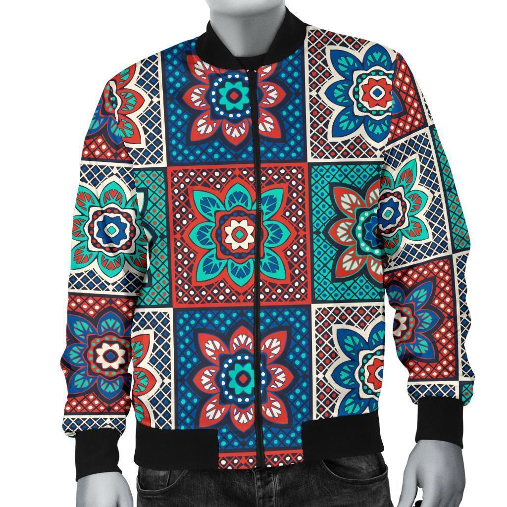 Colorful Mosaic Print Pattern Men's Bomber Jacket-grizzshop