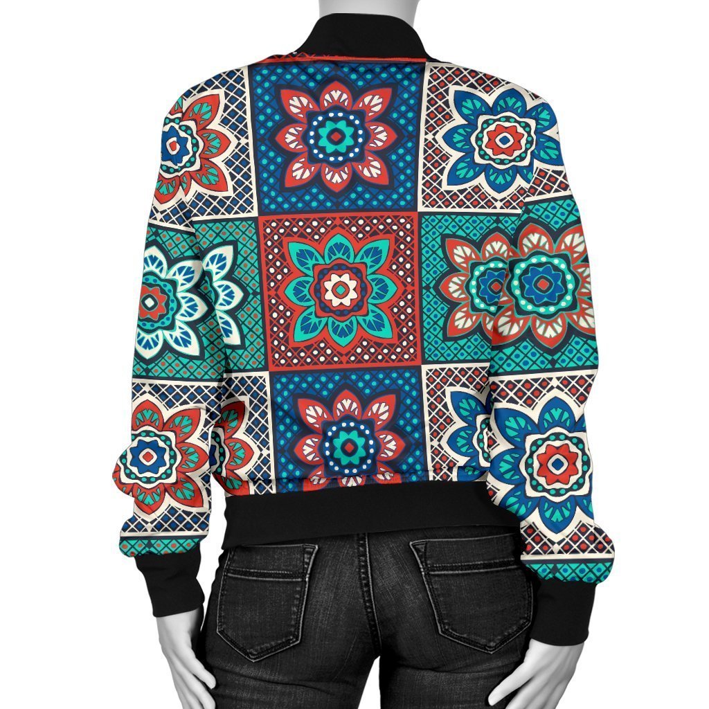 Colorful Mosaic Print Pattern Women Casual Bomber Jacket-grizzshop