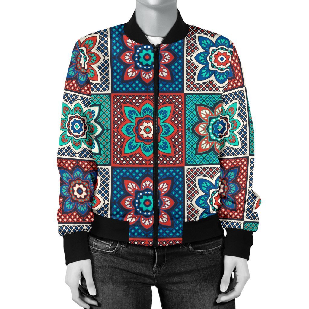 Colorful Mosaic Print Pattern Women Casual Bomber Jacket-grizzshop