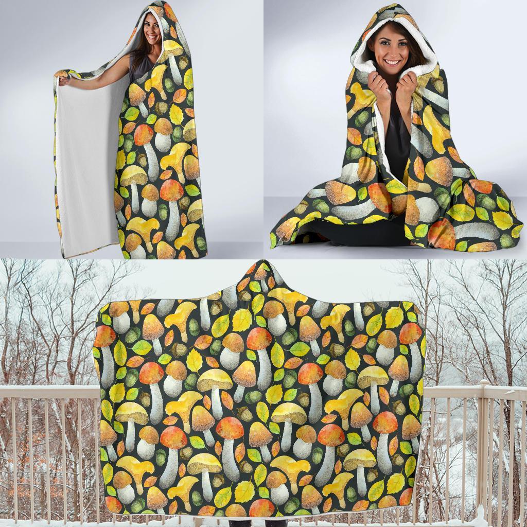 Colorful Mushroom Pattern Print Hooded Blanket-grizzshop