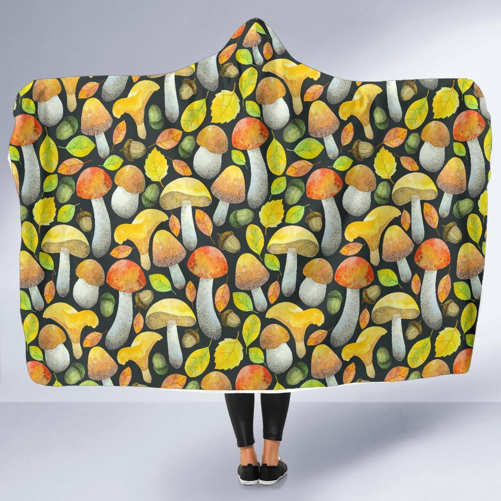 Colorful Mushroom Pattern Print Hooded Blanket-grizzshop