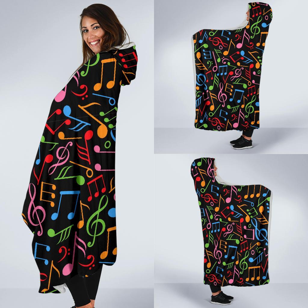 Colorful Music Note Pattern Print Hooded Blanket-grizzshop