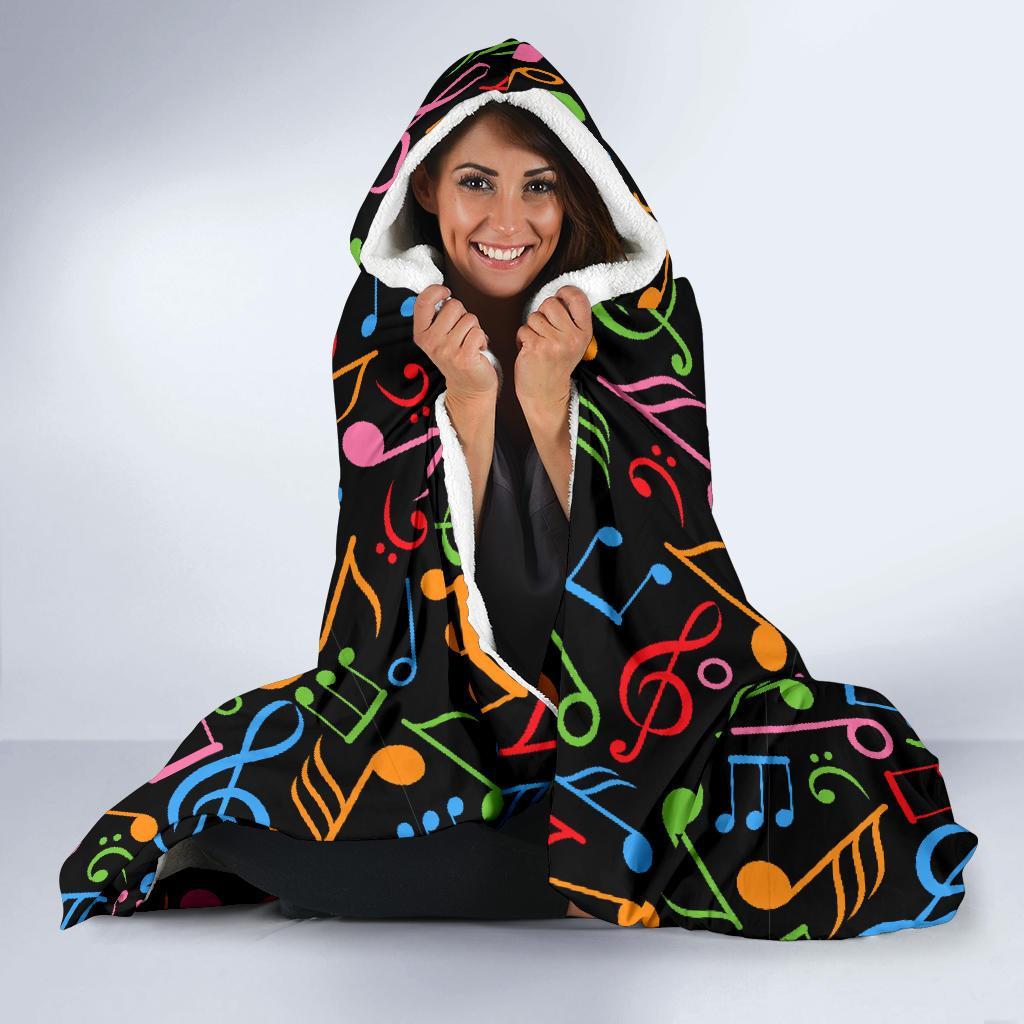 Colorful Music Note Pattern Print Hooded Blanket-grizzshop