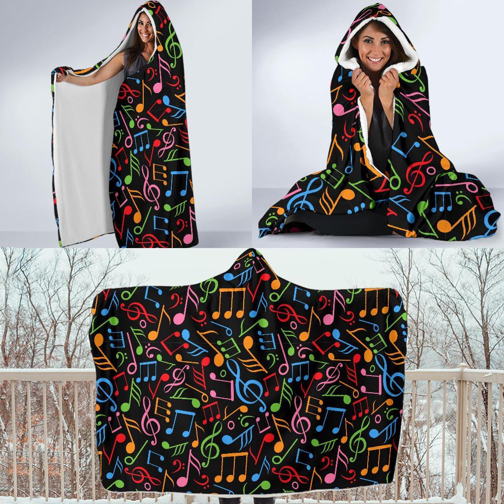 Colorful Music Note Pattern Print Hooded Blanket-grizzshop