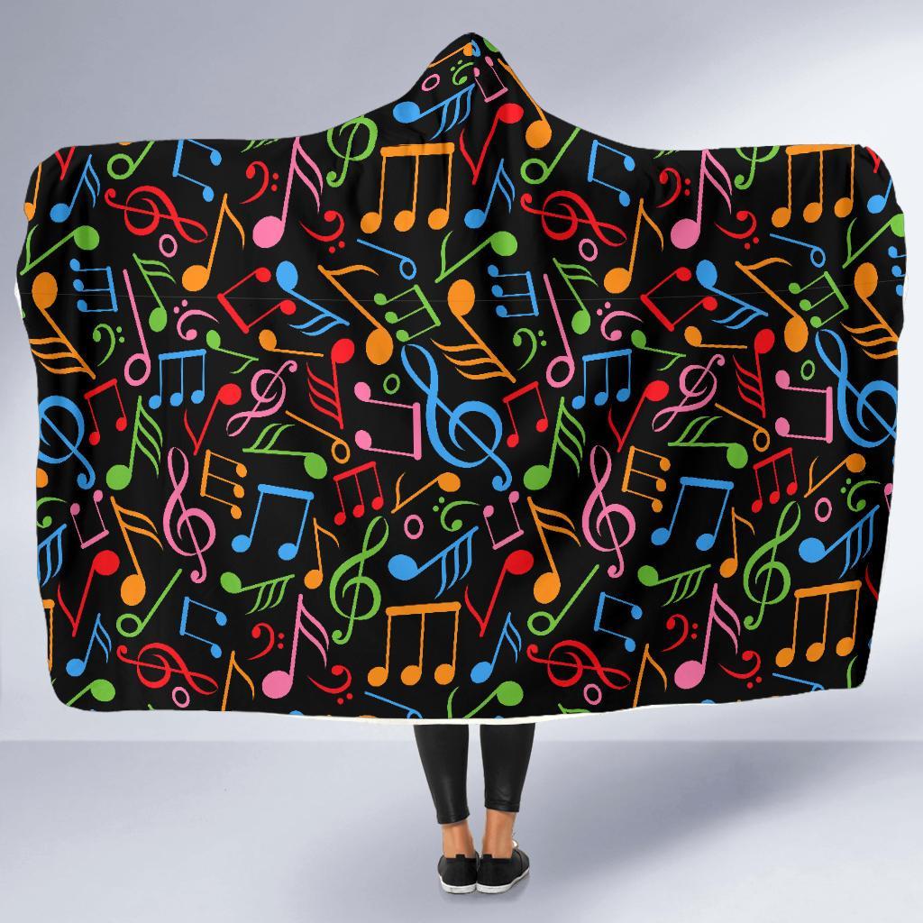 Colorful Music Note Pattern Print Hooded Blanket-grizzshop