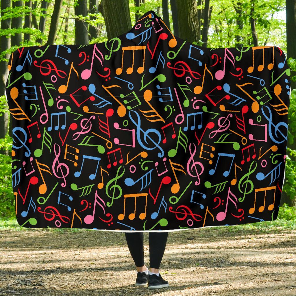 Colorful Music Note Pattern Print Hooded Blanket-grizzshop