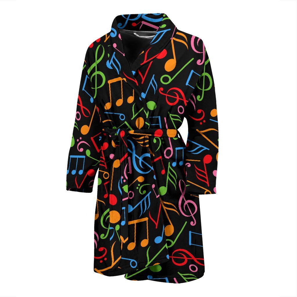 Colorful Music Note Pattern Print Men Long Robe-grizzshop