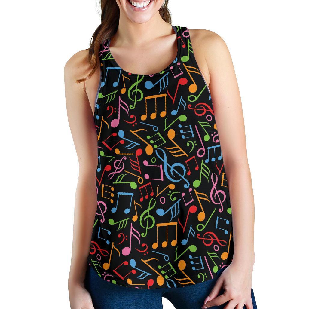 Colorful Music Note Pattern Print Racerback Tank Tops-grizzshop