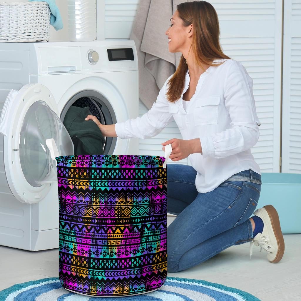 Colorful Native Aztec Geometric Laundry Basket-grizzshop