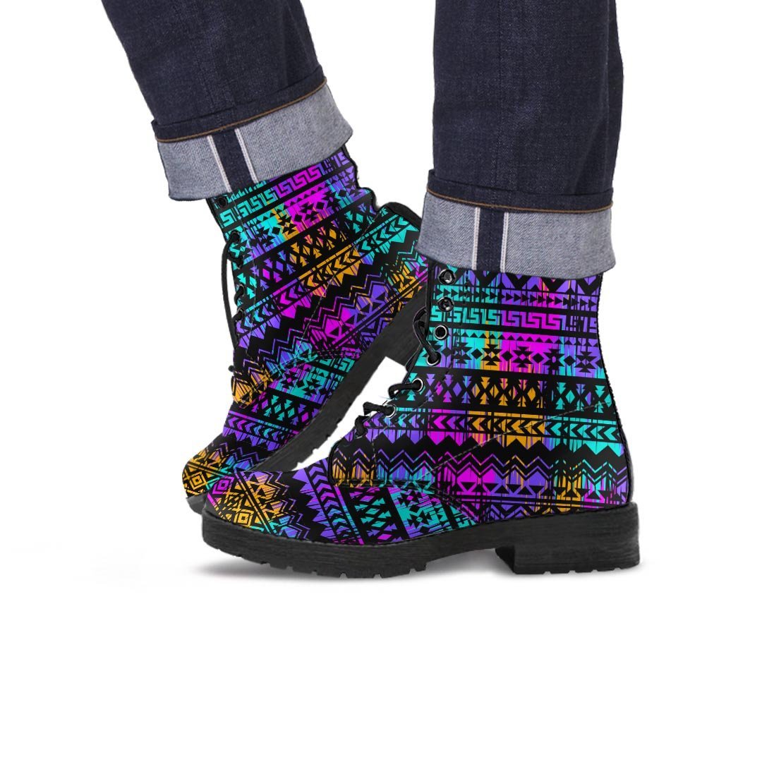 Colorful Native Aztec Geometric Men's Boots-grizzshop