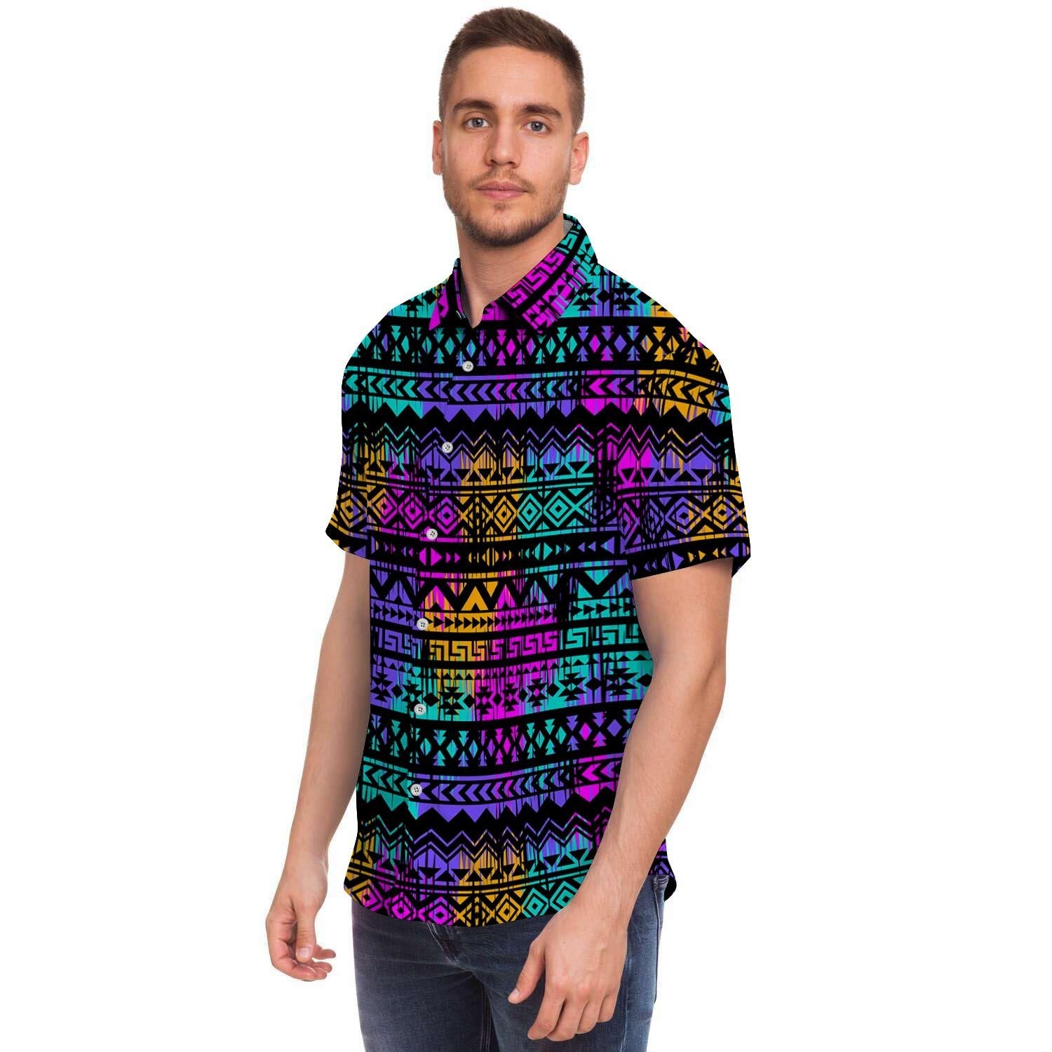 Colorful Native Aztec Geometric Men's Short Sleeve Shirt-grizzshop
