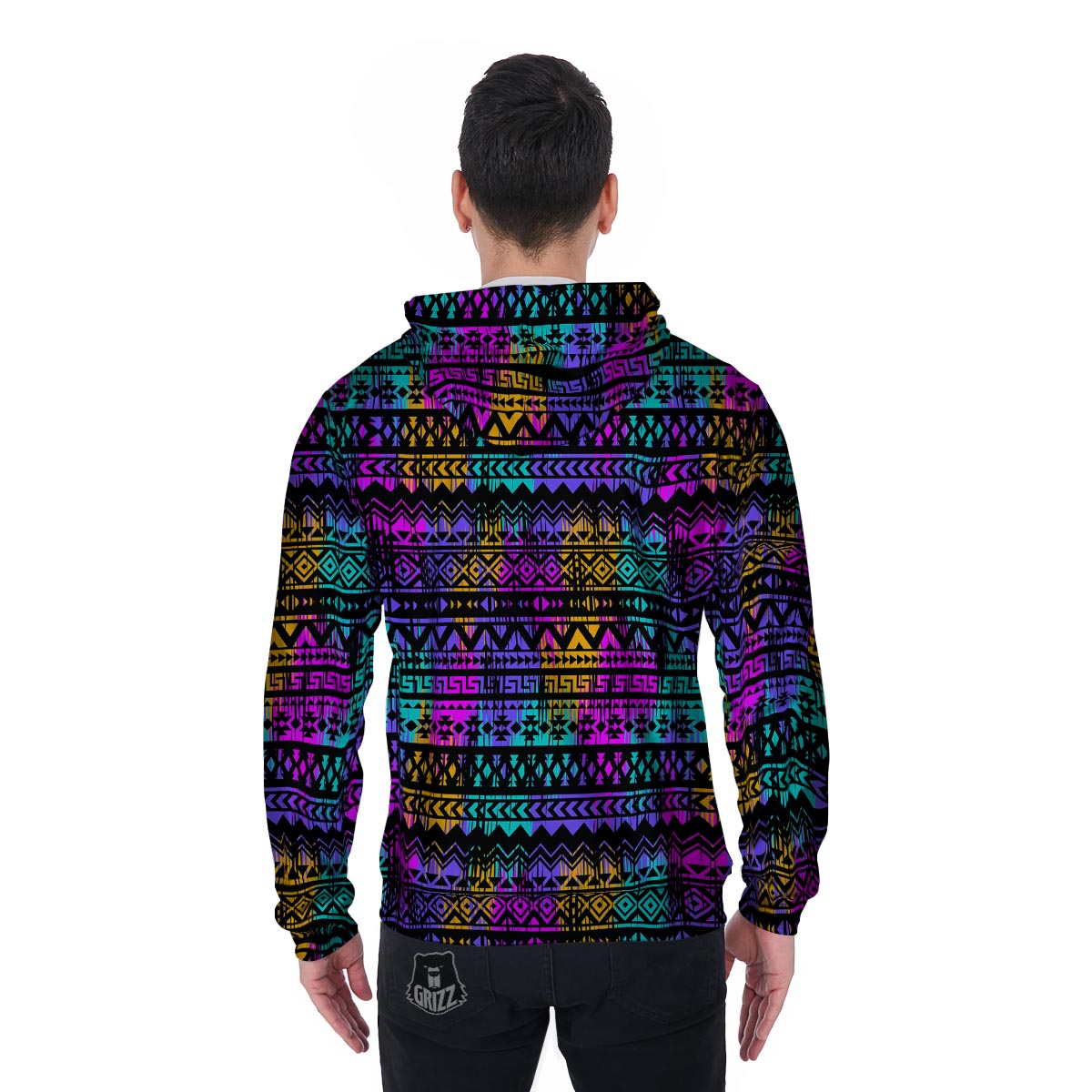 Colorful Native Aztec Geometric Men's Zip Up Hoodie-grizzshop