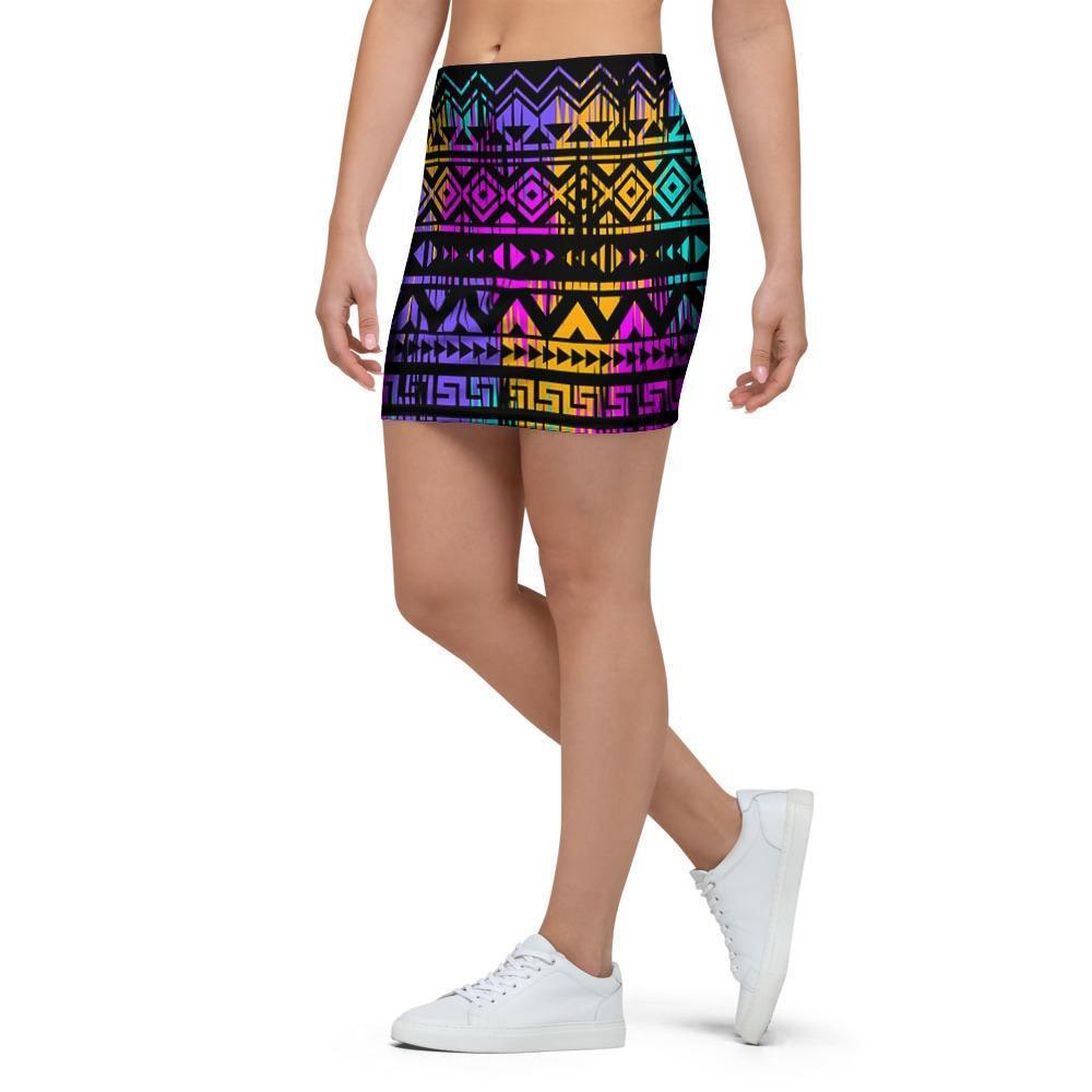 Colorful Native Aztec Geometric Mini Skirt-grizzshop
