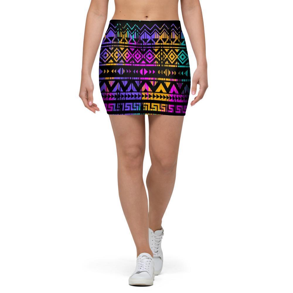 Colorful Native Aztec Geometric Mini Skirt-grizzshop