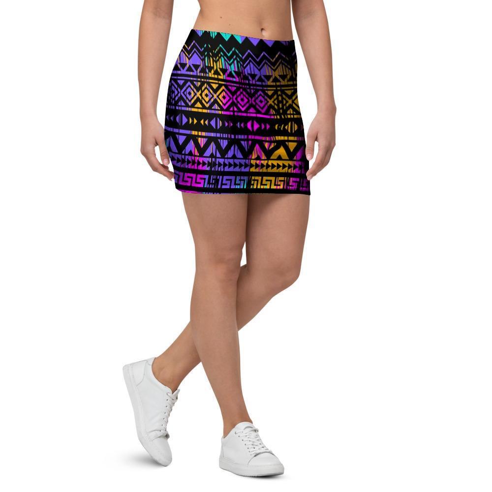 Colorful Native Aztec Geometric Mini Skirt-grizzshop