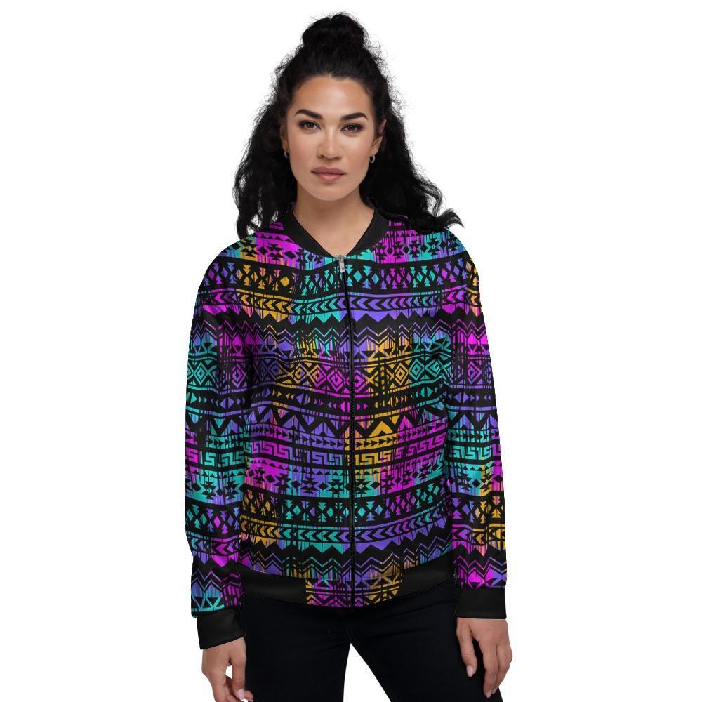 Colorful Native Aztec Geometric Women's Bomber Jacket-grizzshop