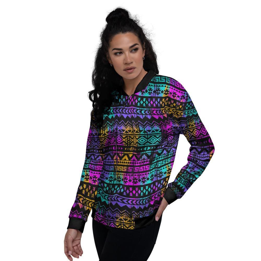 Colorful Native Aztec Geometric Women's Bomber Jacket-grizzshop