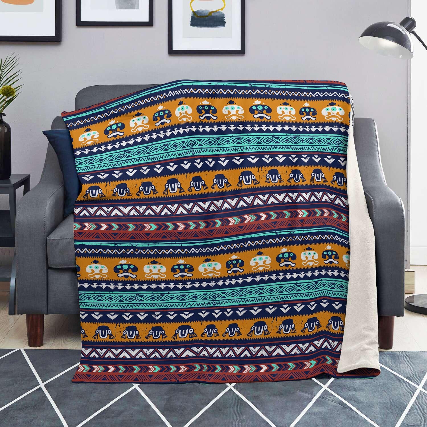 Colorful Neon Ethic Aztec Maya Print Blanket-grizzshop