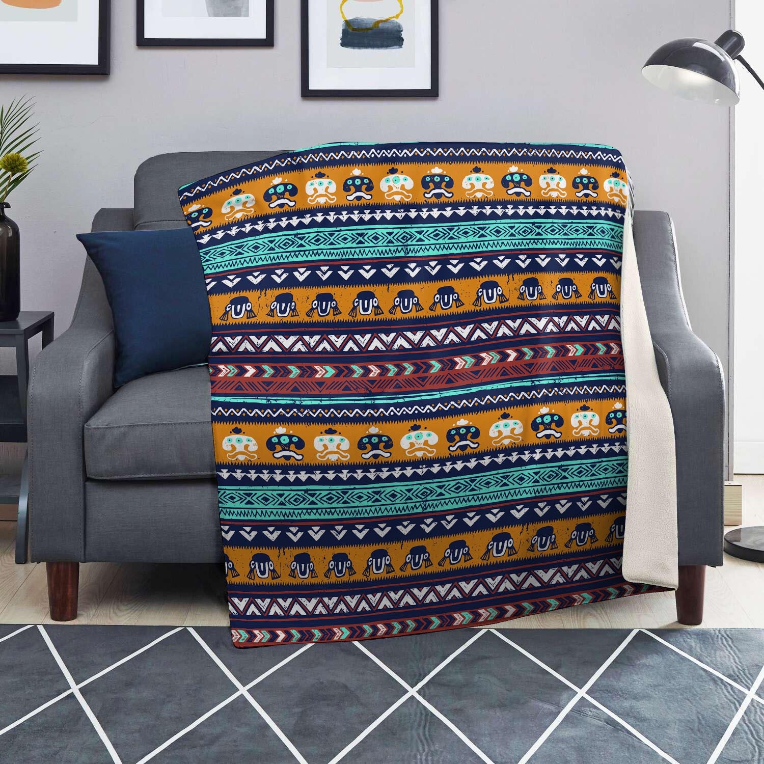 Colorful Neon Ethic Aztec Maya Print Blanket-grizzshop