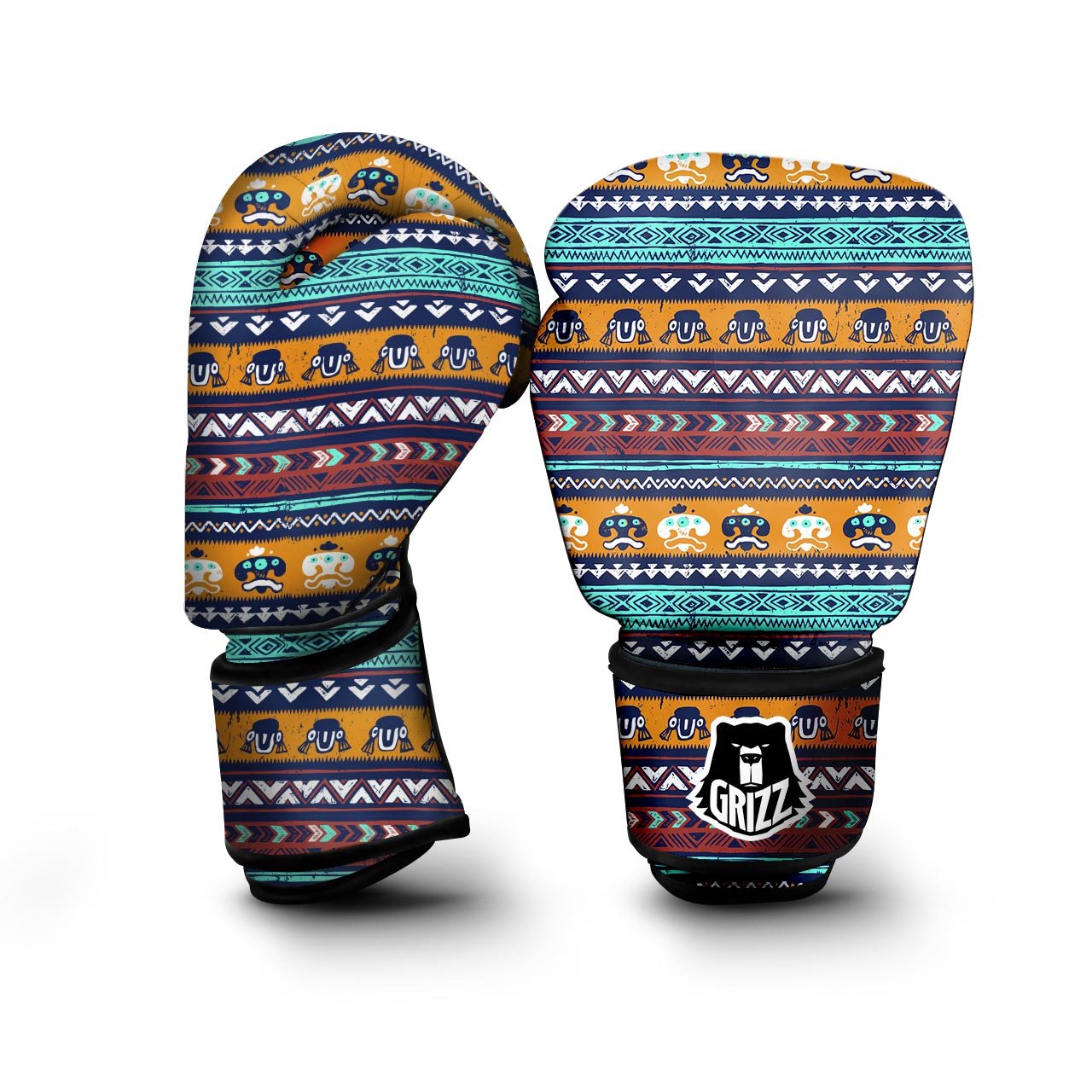 Colorful Neon Ethic Aztec Maya Print Boxing Gloves-grizzshop