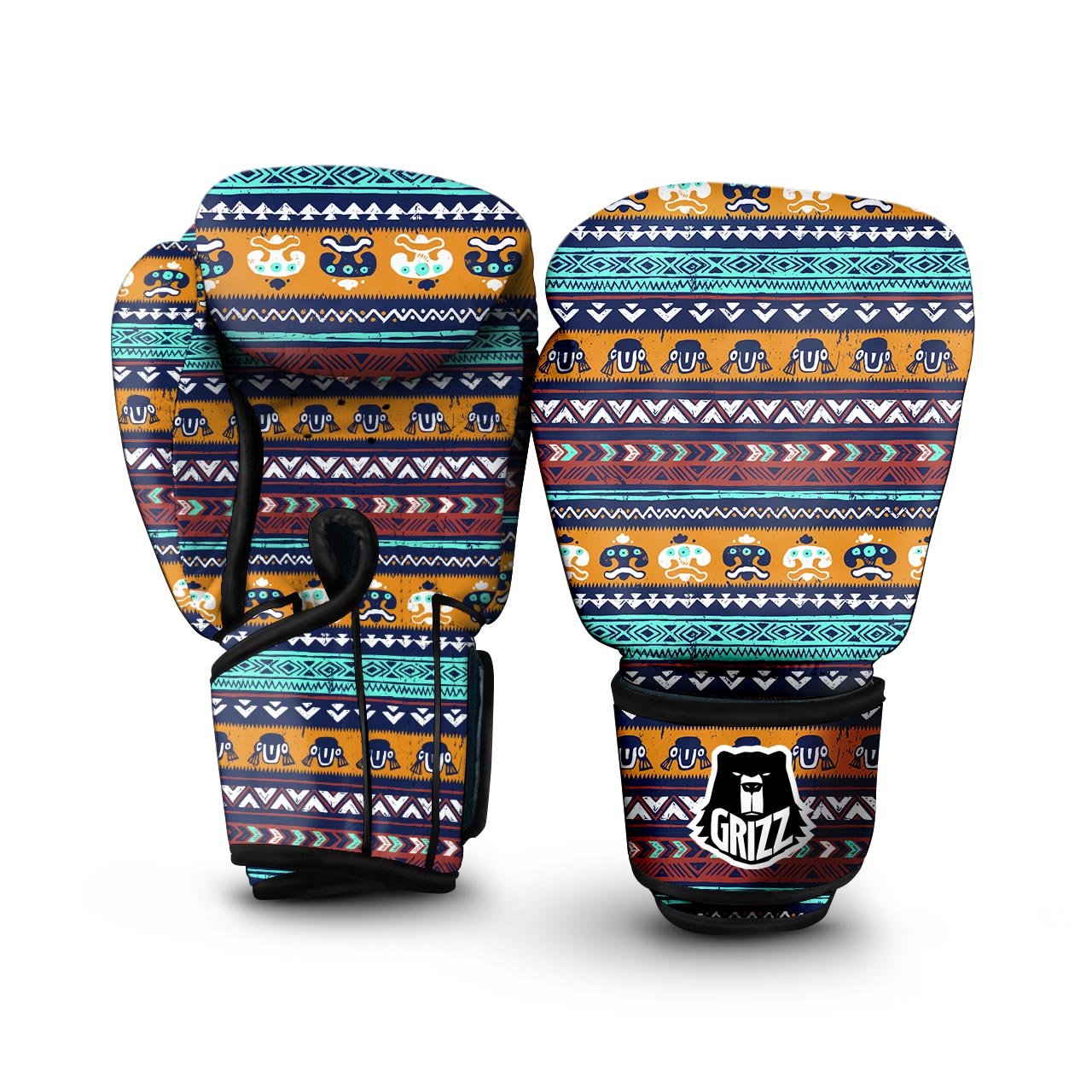 Colorful Neon Ethic Aztec Maya Print Boxing Gloves-grizzshop