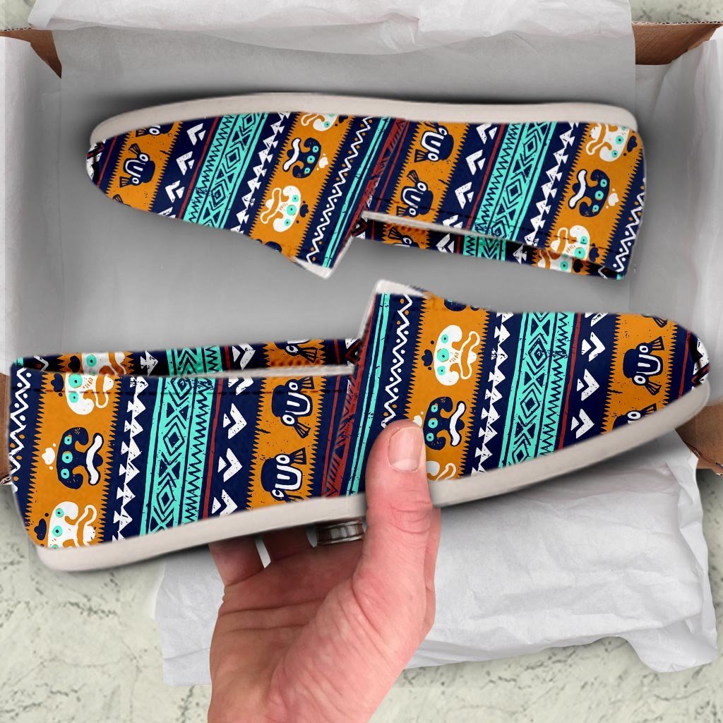 Colorful Neon Ethic Aztec Maya Print Canvas Shoes-grizzshop