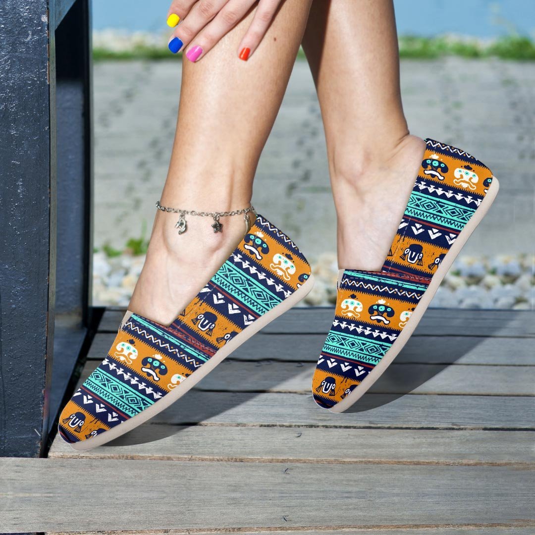 Colorful Neon Ethic Aztec Maya Print Canvas Shoes-grizzshop