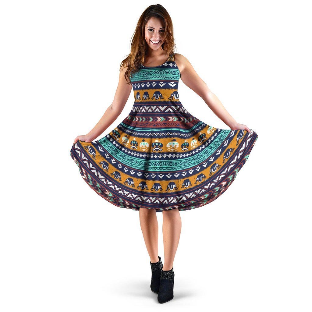 Colorful Neon Ethic Aztec Maya Print Dress-grizzshop