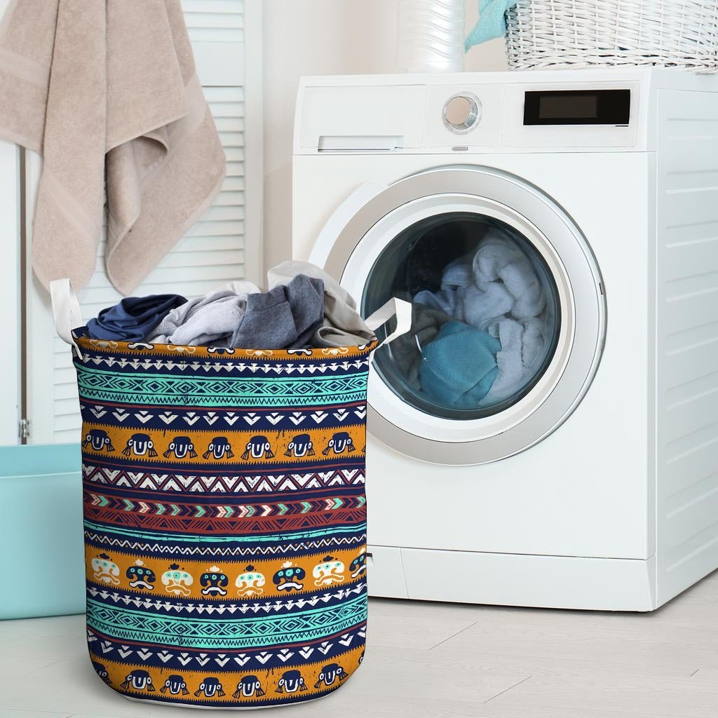 Colorful Neon Ethic Aztec Maya Print Laundry Basket-grizzshop