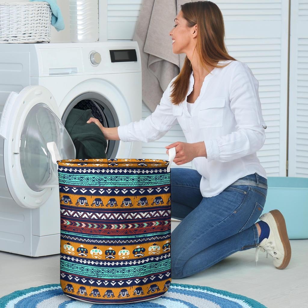 Colorful Neon Ethic Aztec Maya Print Laundry Basket-grizzshop