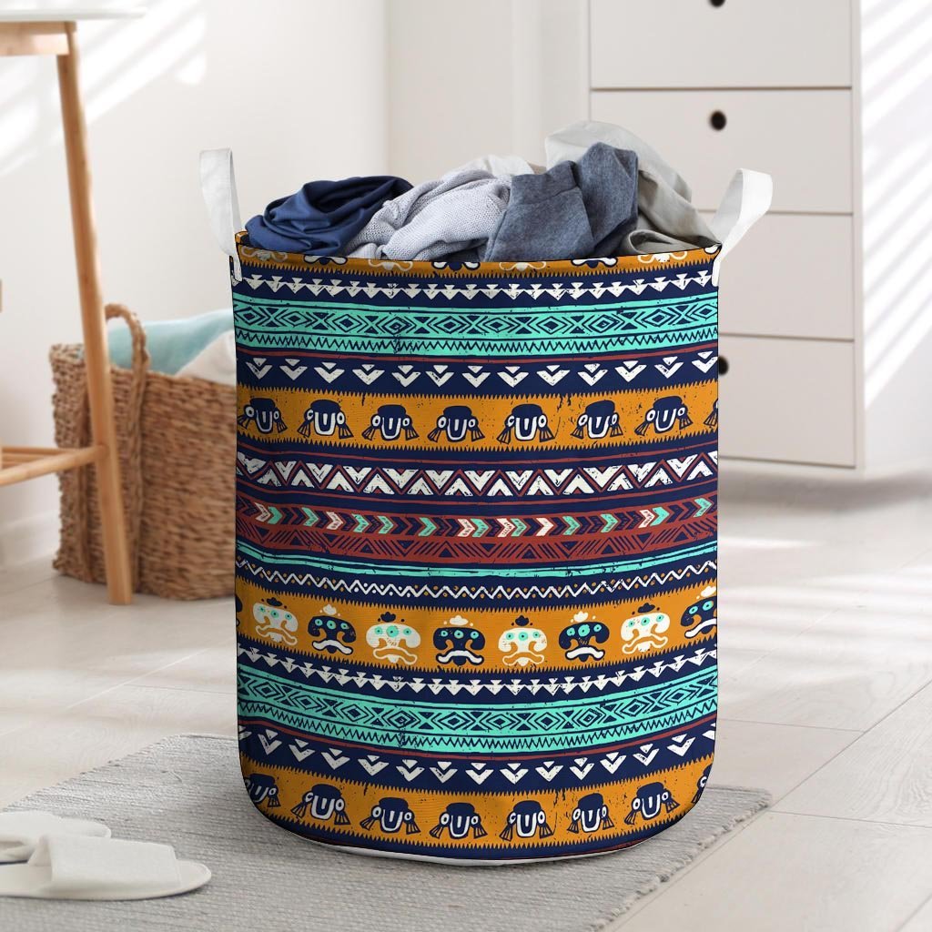 Colorful Neon Ethic Aztec Maya Print Laundry Basket-grizzshop