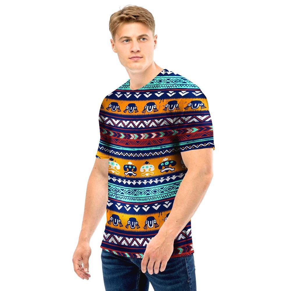 Colorful Neon Ethic Aztec Maya Print Men T Shirt-grizzshop