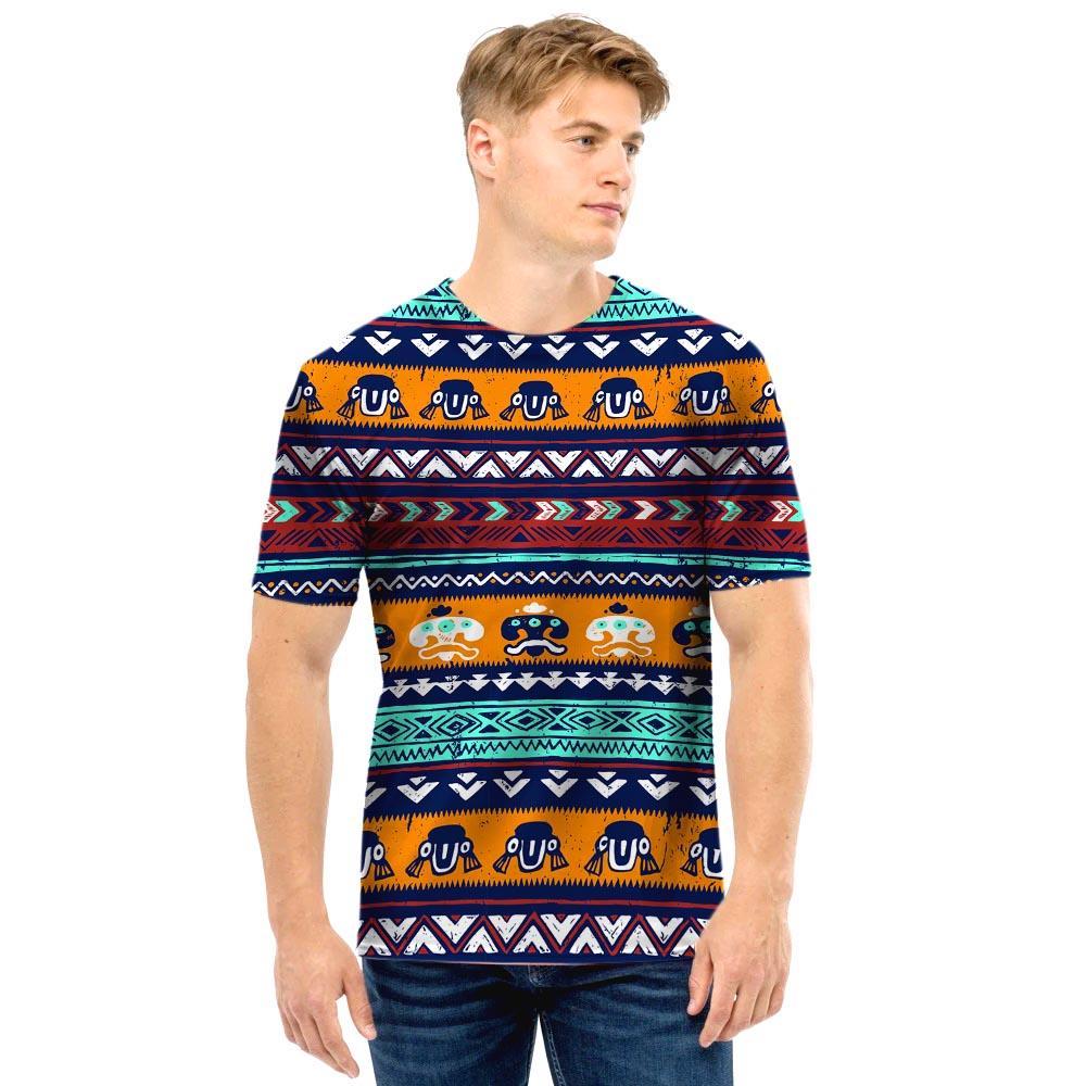 Colorful Neon Ethic Aztec Maya Print Men T Shirt-grizzshop