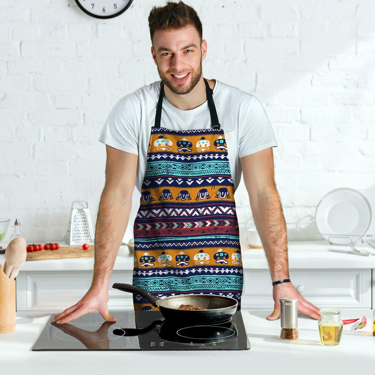 Colorful Neon Ethic Aztec Maya Print Men's Apron-grizzshop