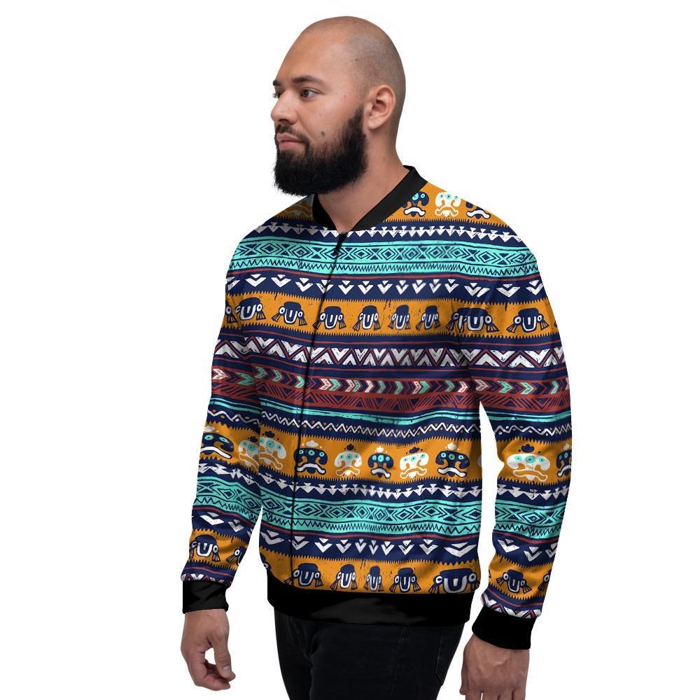 Colorful Neon Ethic Aztec Maya Print Men's Bomber Jacket-grizzshop
