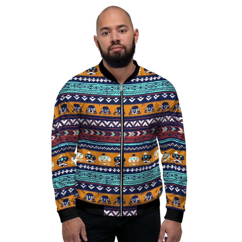 Colorful Neon Ethic Aztec Maya Print Men's Bomber Jacket-grizzshop