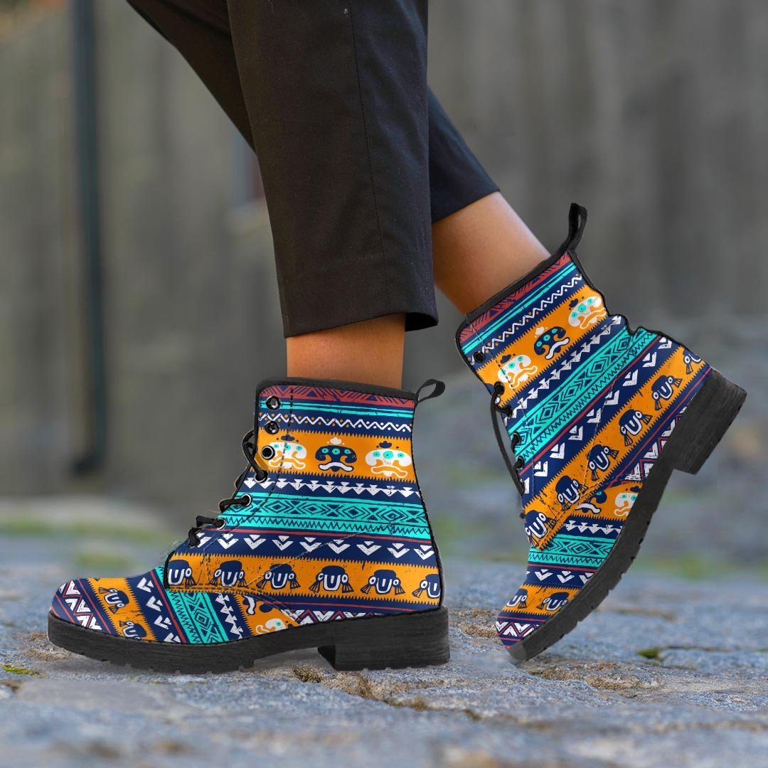 Colorful Neon Ethic Aztec Maya Print Men's Boots-grizzshop