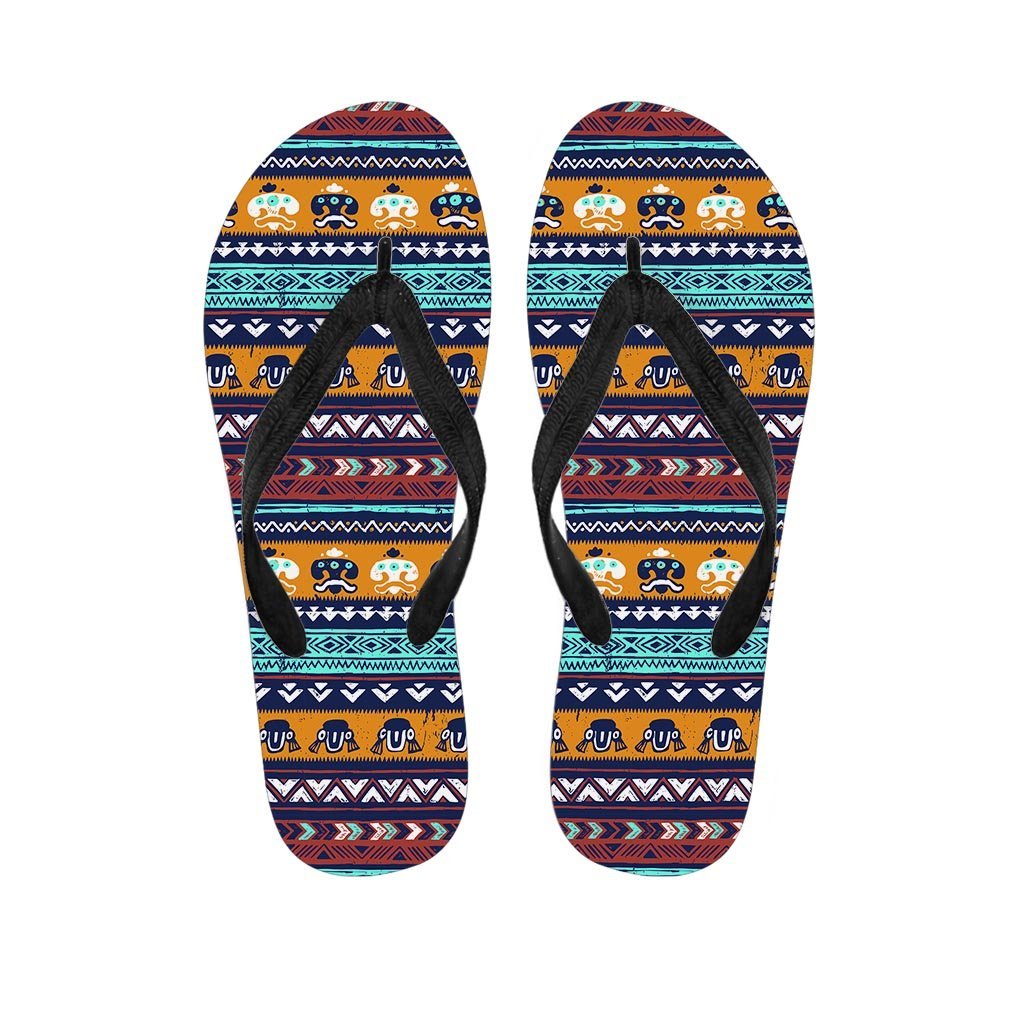 Colorful Neon Ethic Aztec Maya Print Men's Flip Flops-grizzshop