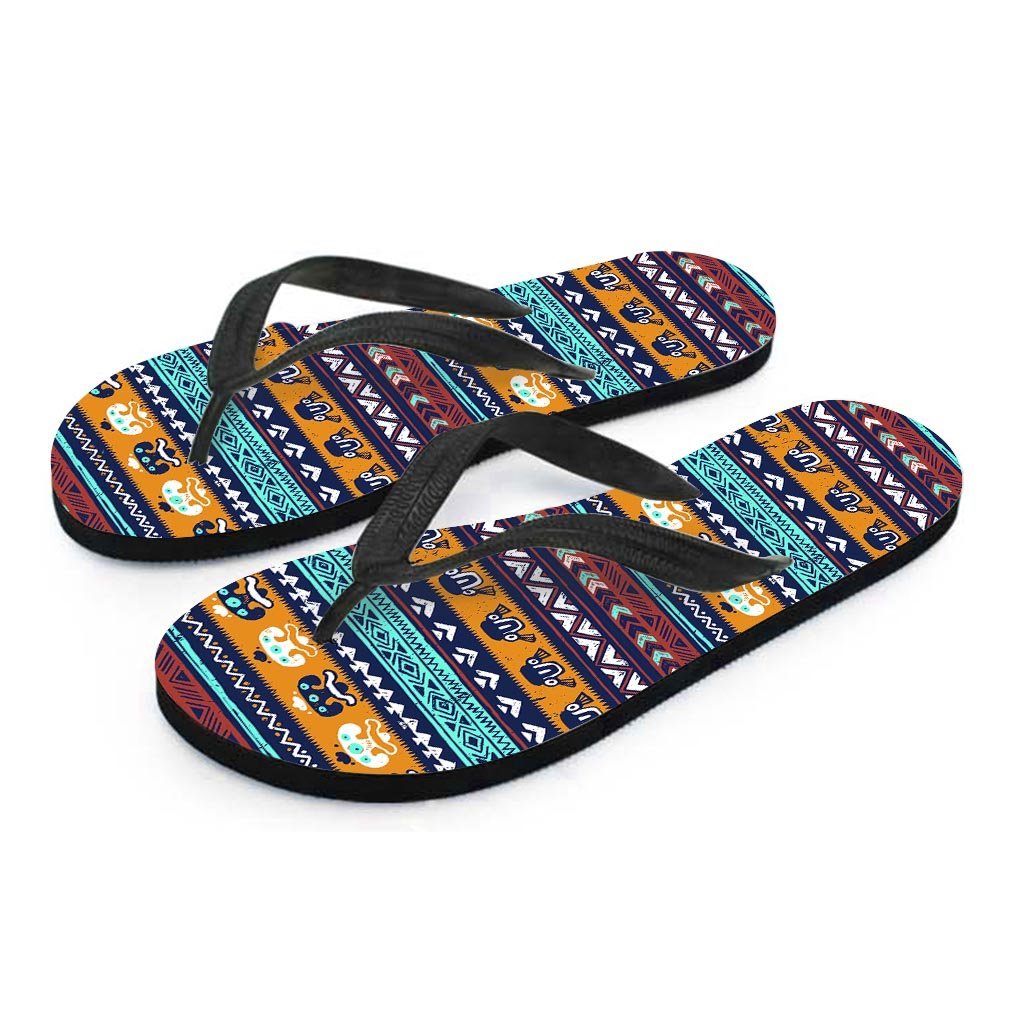Colorful Neon Ethic Aztec Maya Print Men's Flip Flops-grizzshop