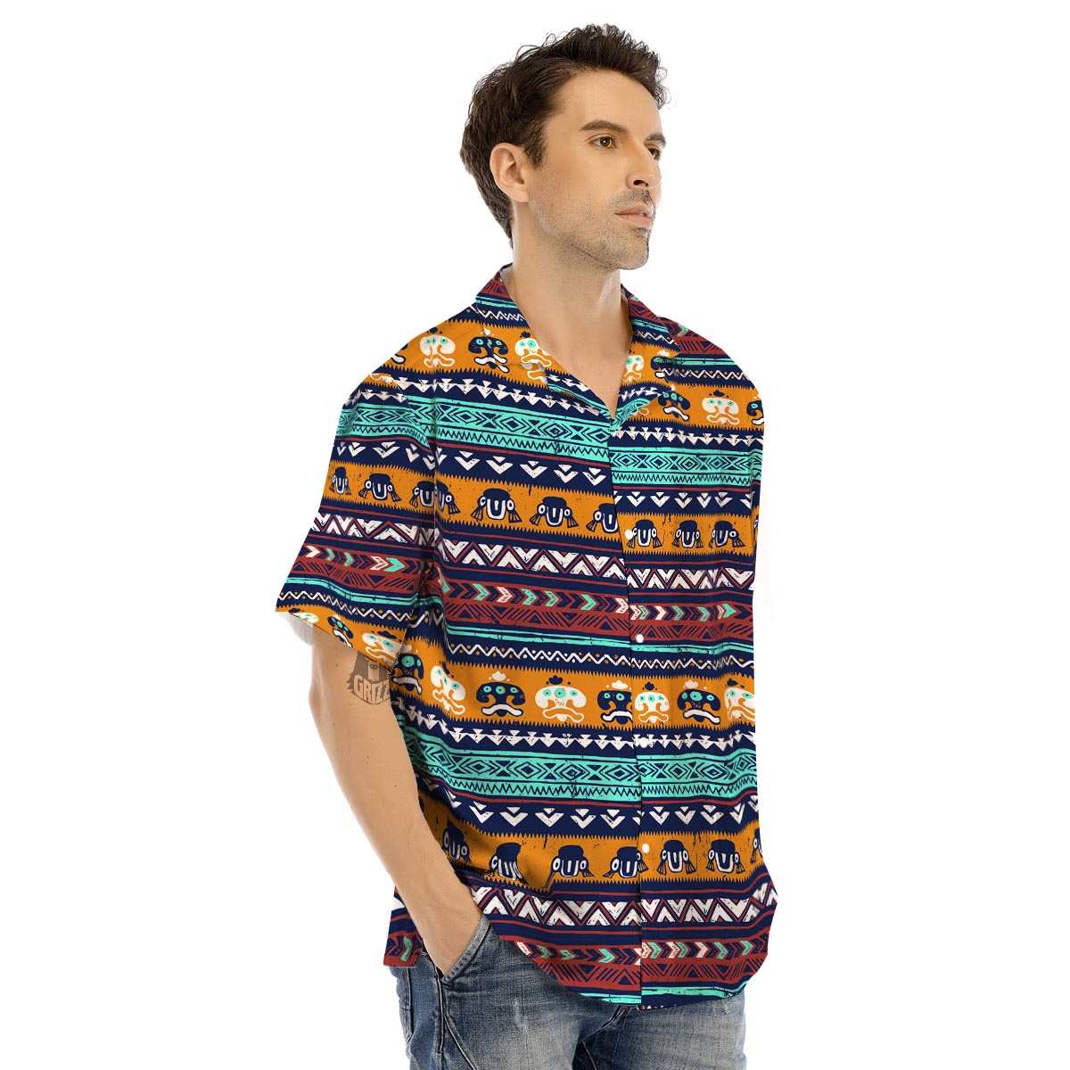Colorful Neon Ethic Aztec Maya Print Men’s Hawaiian Shirt-grizzshop