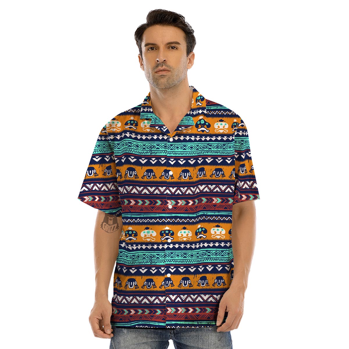 Colorful Neon Ethic Aztec Maya Print Men’s Hawaiian Shirt-grizzshop