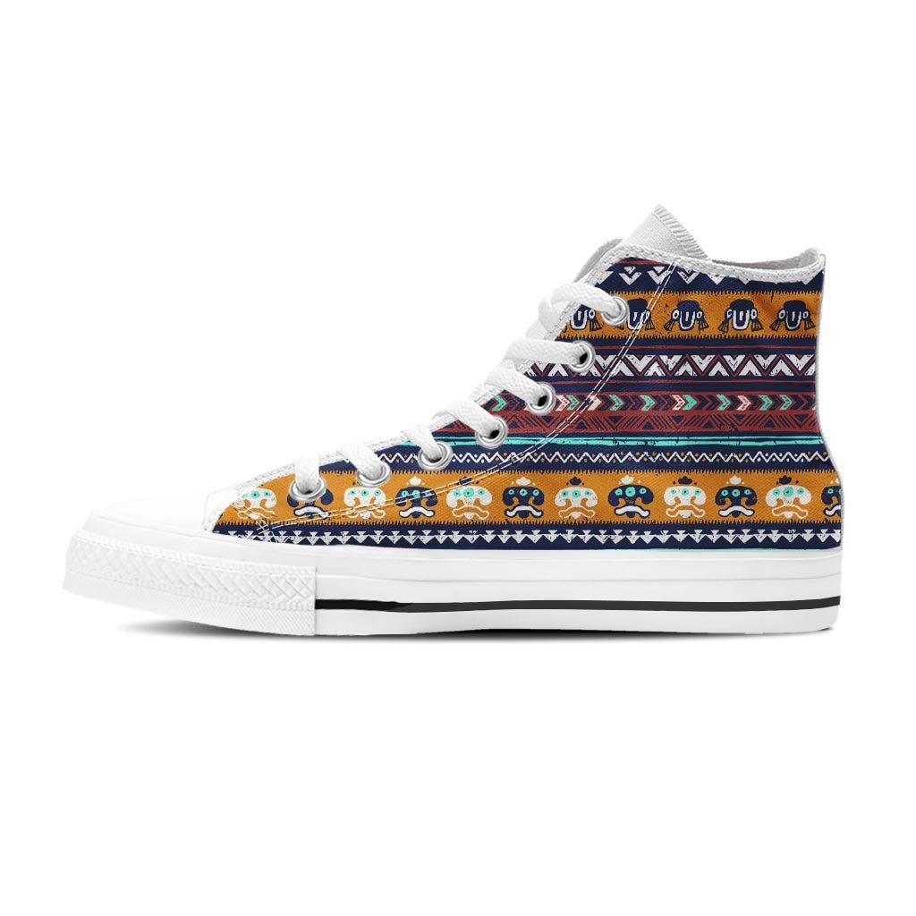 Colorful Neon Ethic Aztec Maya Print Men's High Top Shoes-grizzshop