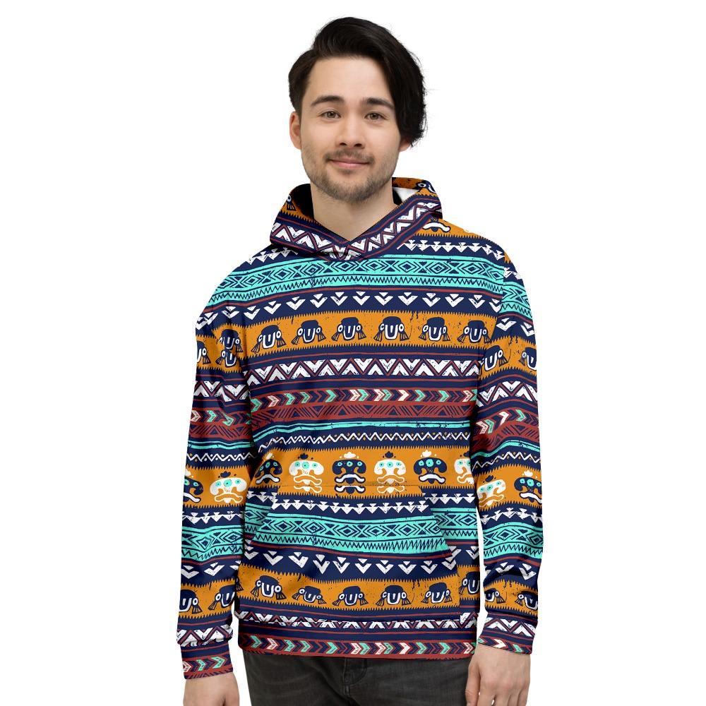 Colorful Neon Ethic Aztec Maya Print Men's Hoodie-grizzshop