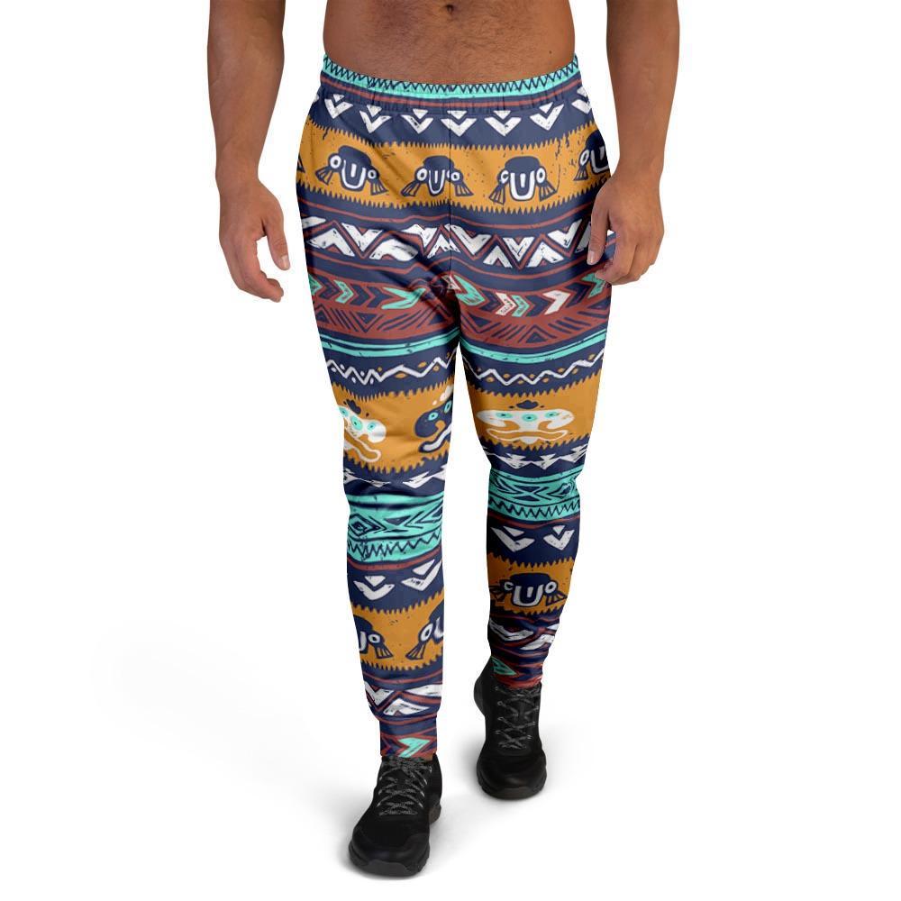 Colorful Neon Ethic Aztec Maya Print Men's Joggers-grizzshop